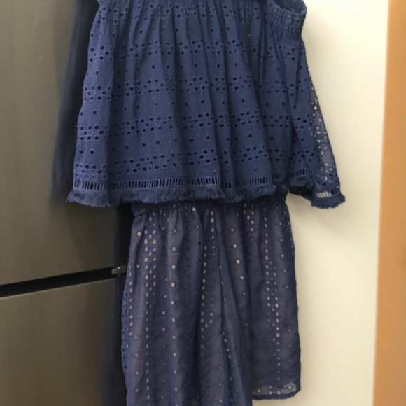 Anthropologie Ranna Gill tiered OTS Romper XS Navy - Picture 2 of 5